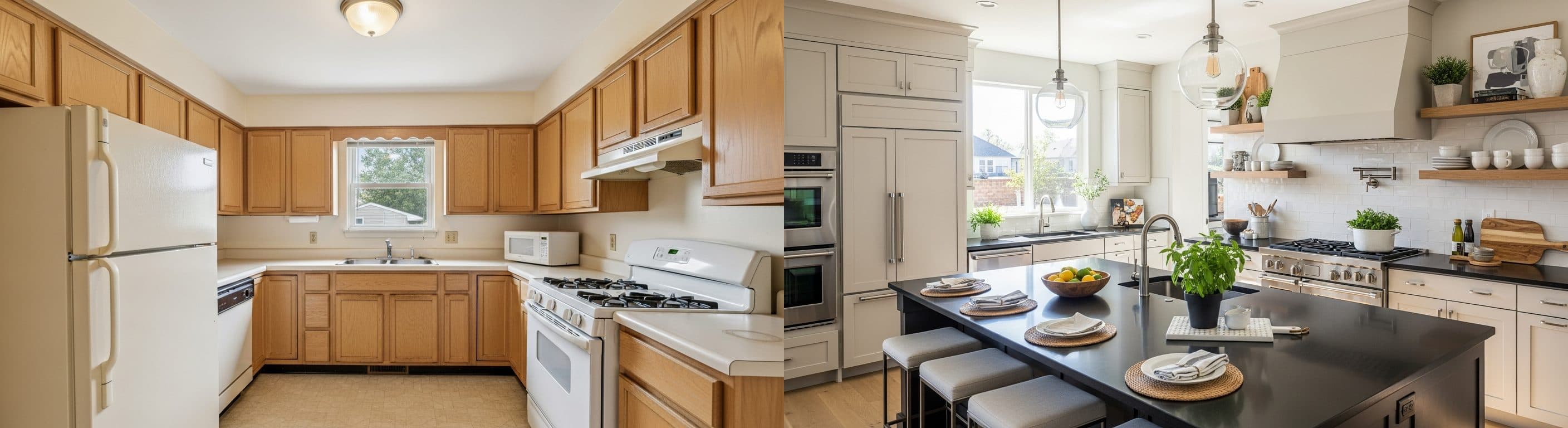 Kuchyně: před vs. po virtuálním stagingu