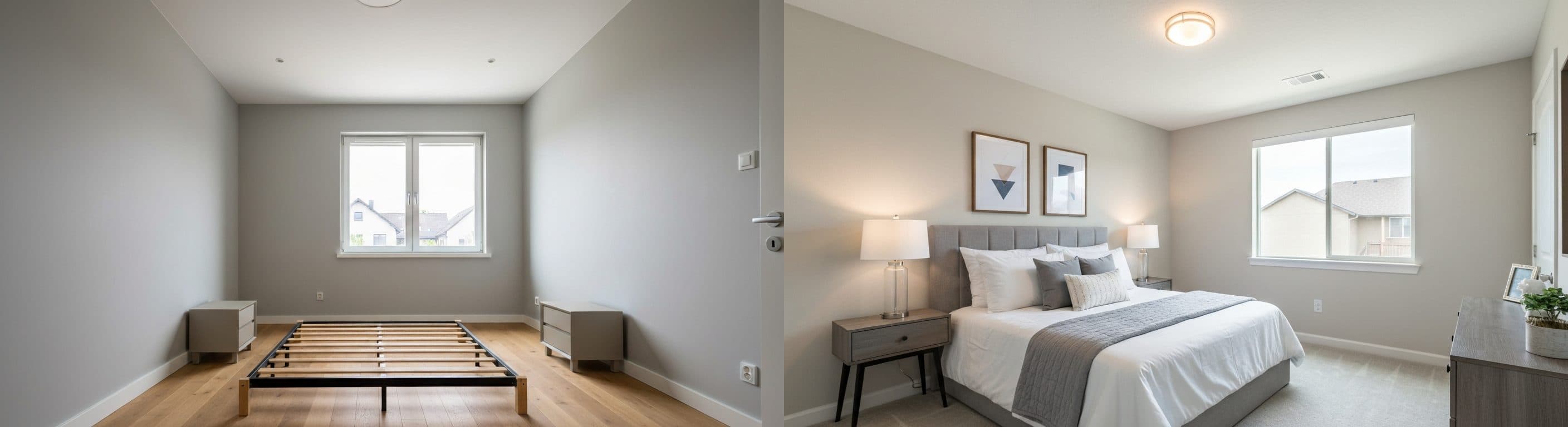 Quarto: antes vs depois do home staging virtual