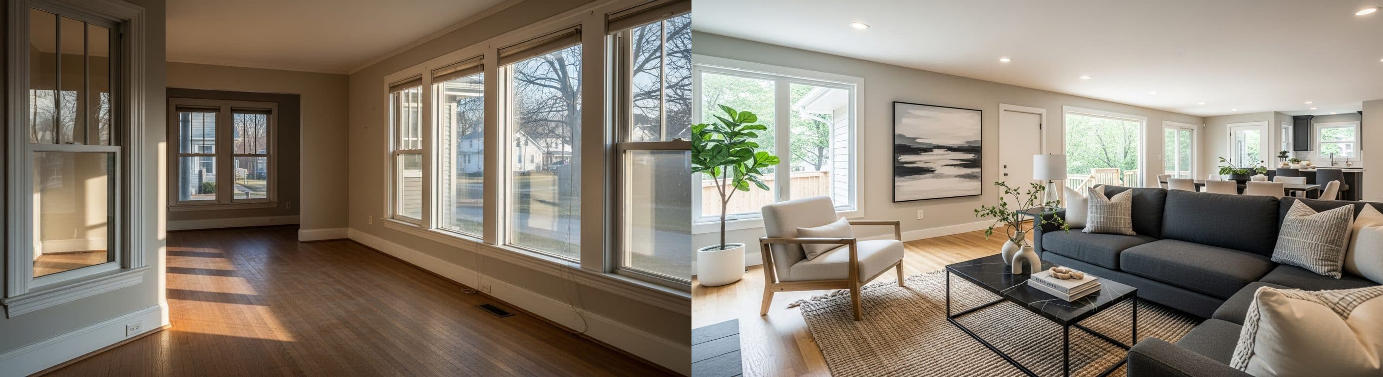 Всекидневна: преди срещу след виртуално обзавеждане