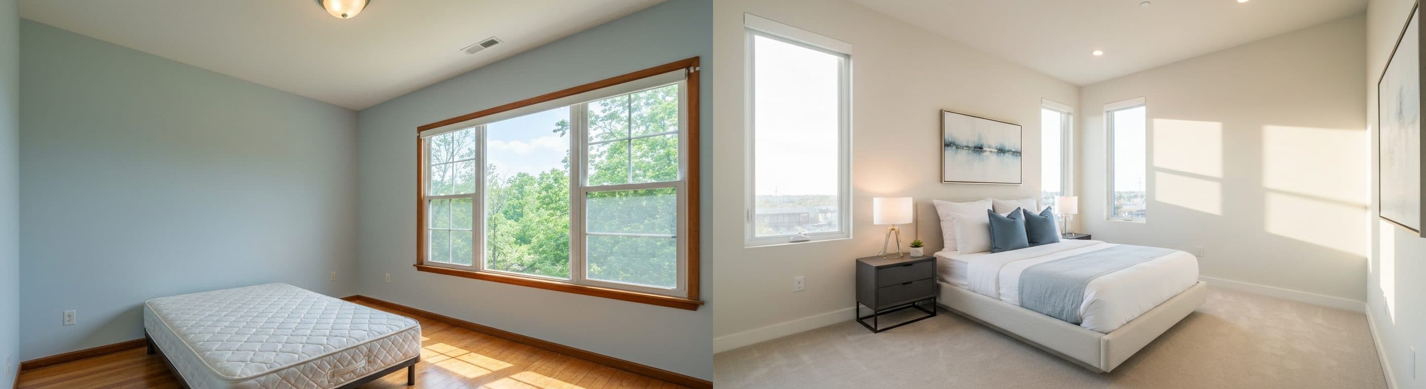 Спалня: преди срещу след виртуално обзавеждане