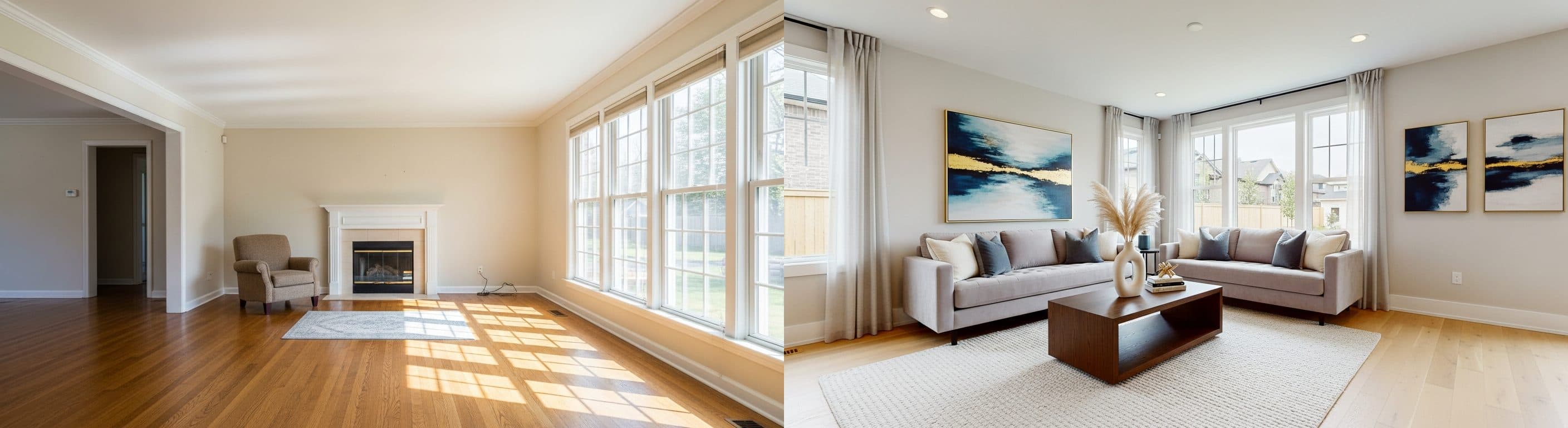 Sala de Estar: antes vs depois do staging virtual