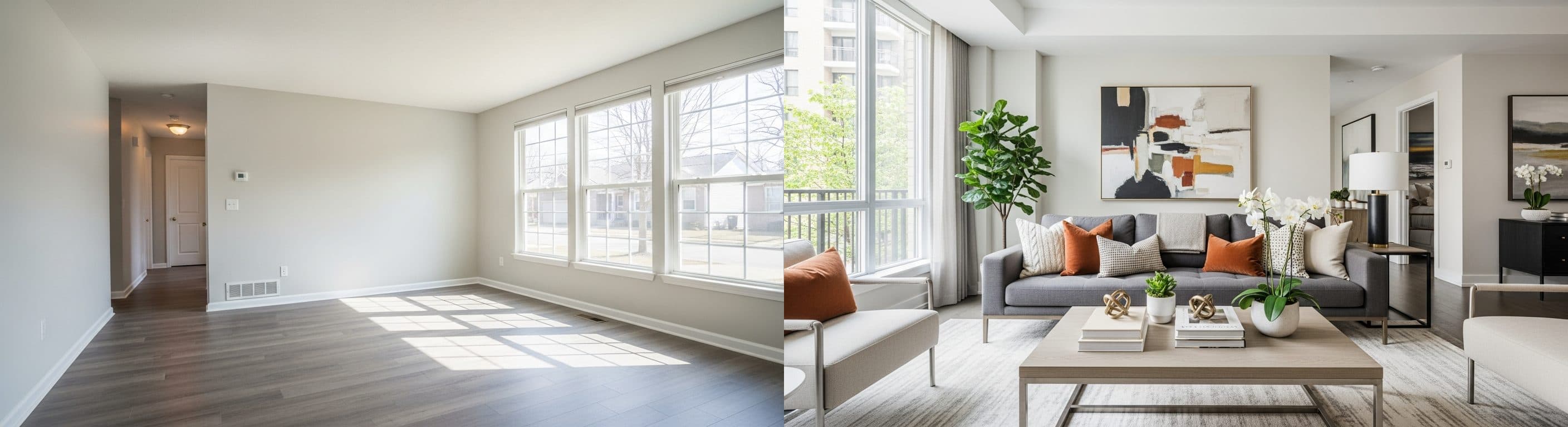 oturma odası: sanal sahneleme öncesi ve sonrası