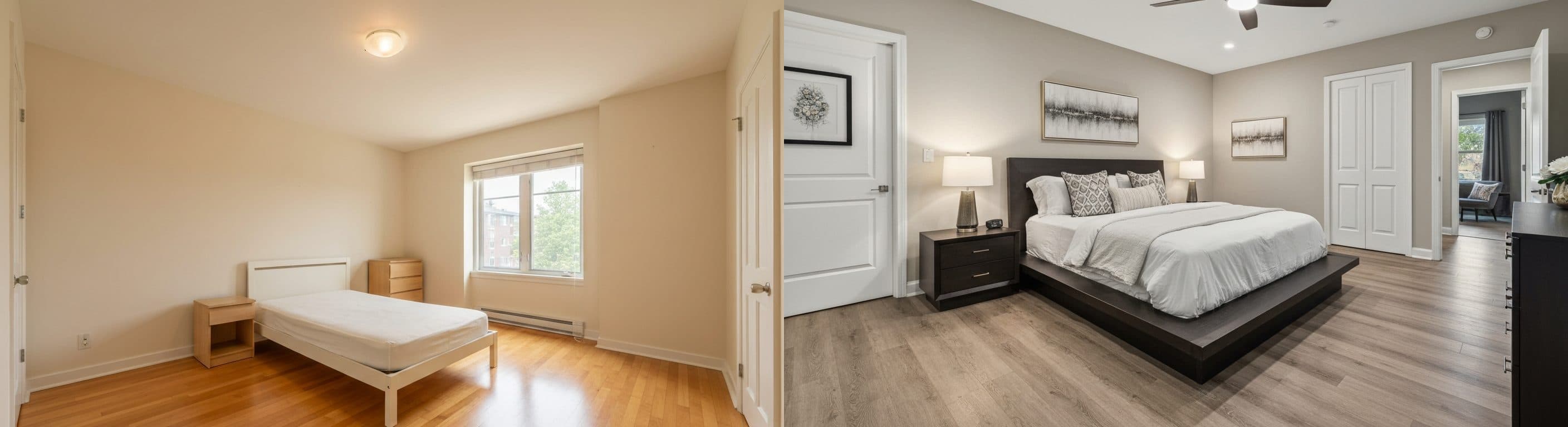 Sovrum: före vs efter virtuell styling