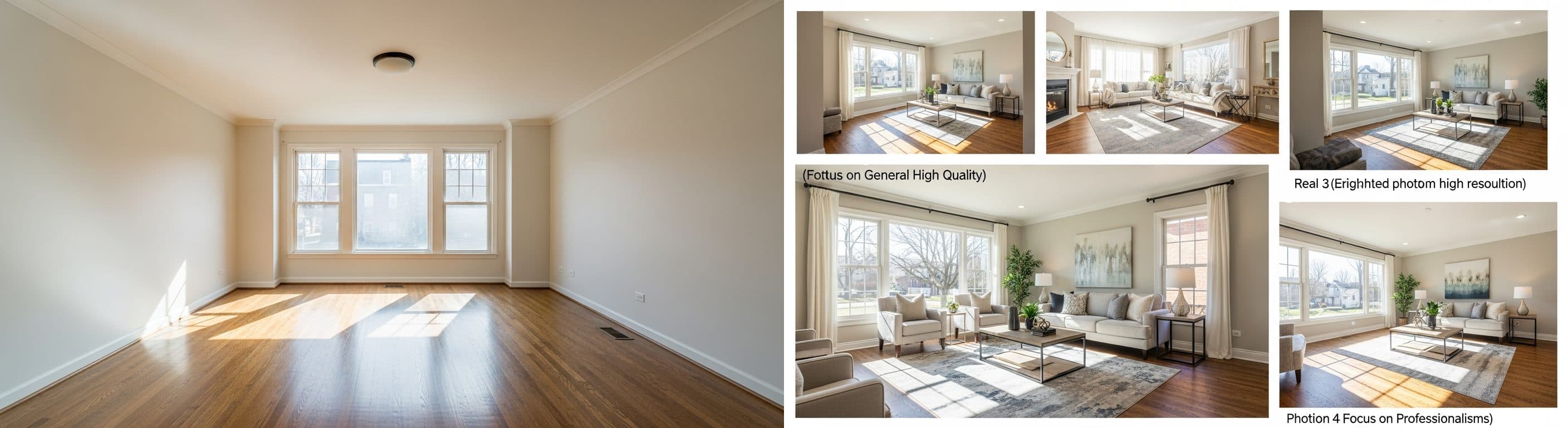 غرفة المعيشة: قبل مقابل بعد التجهيز الافتراضي