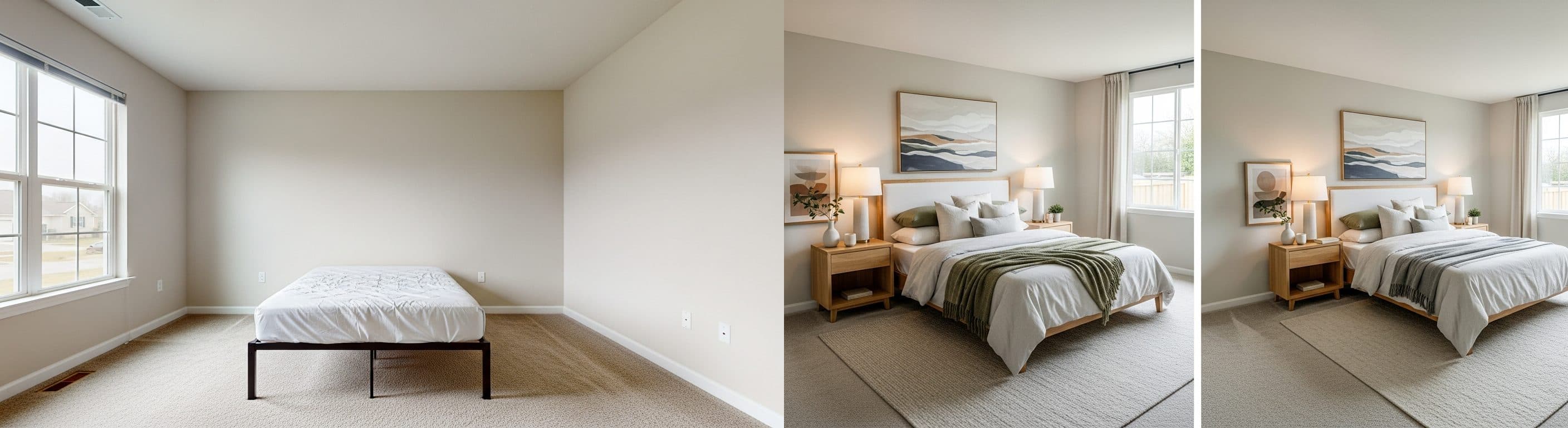 غرفة النوم: قبل مقابل بعد التجهيز الافتراضي