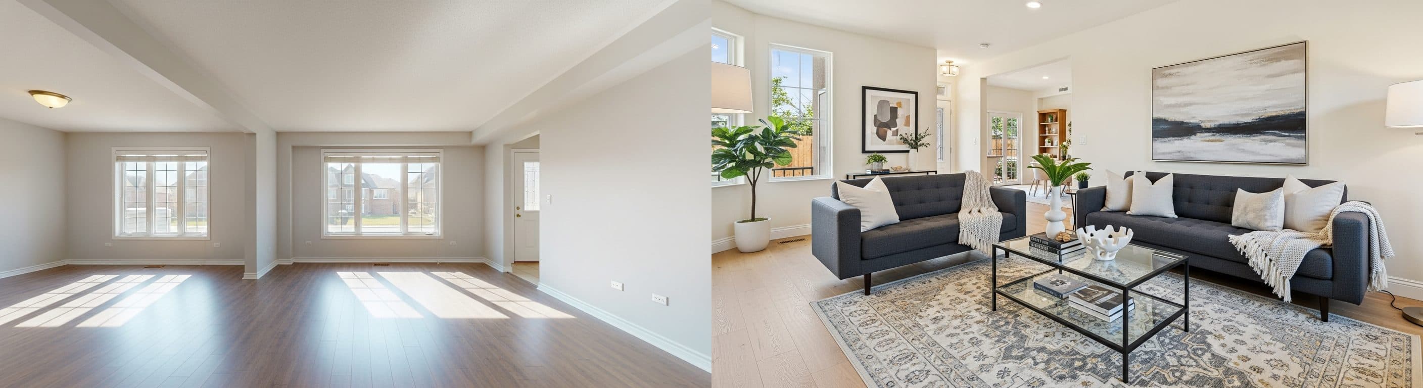 غرفة المعيشة: قبل وبعد التنسيق الافتراضي