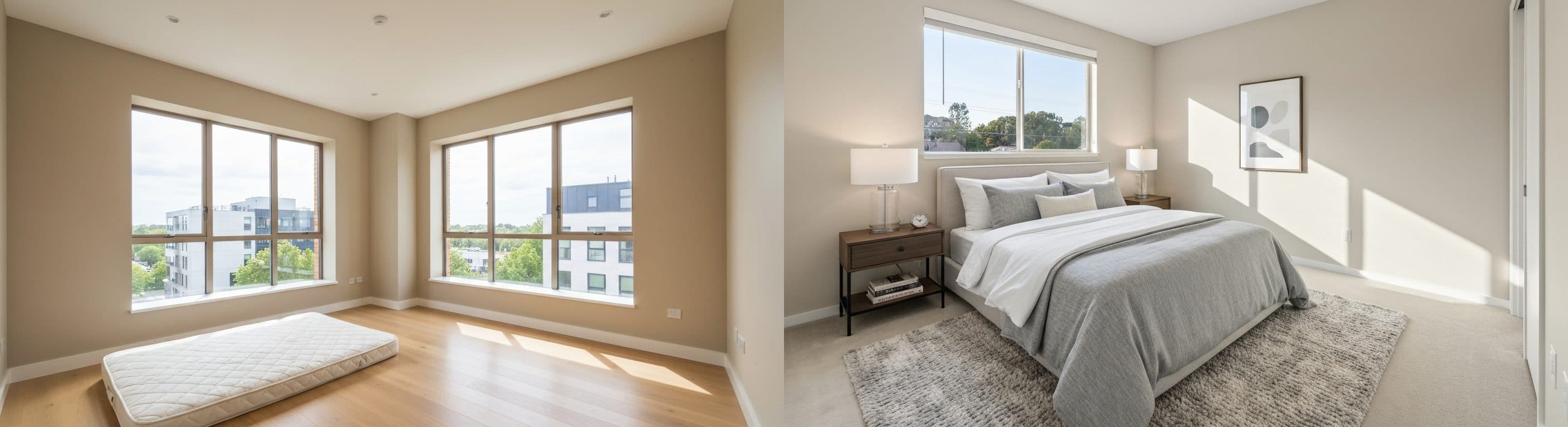 غرفة النوم: قبل وبعد التنسيق الافتراضي