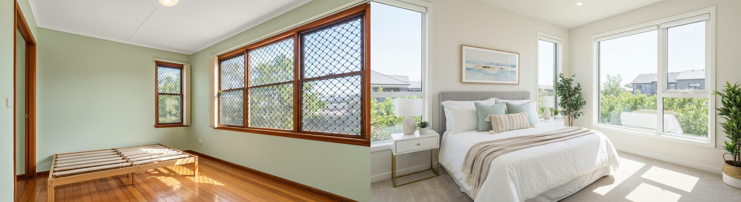 Sovrum: före vs efter virtuell staging