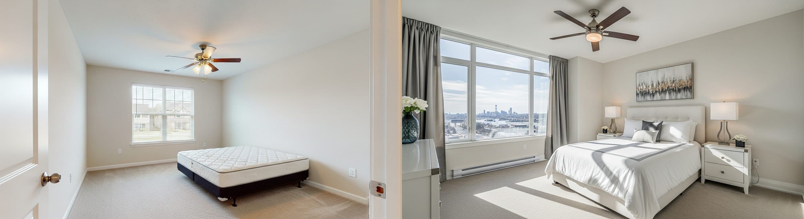 غرفة النوم: قبل مقابل بعد التجهيز الافتراضي