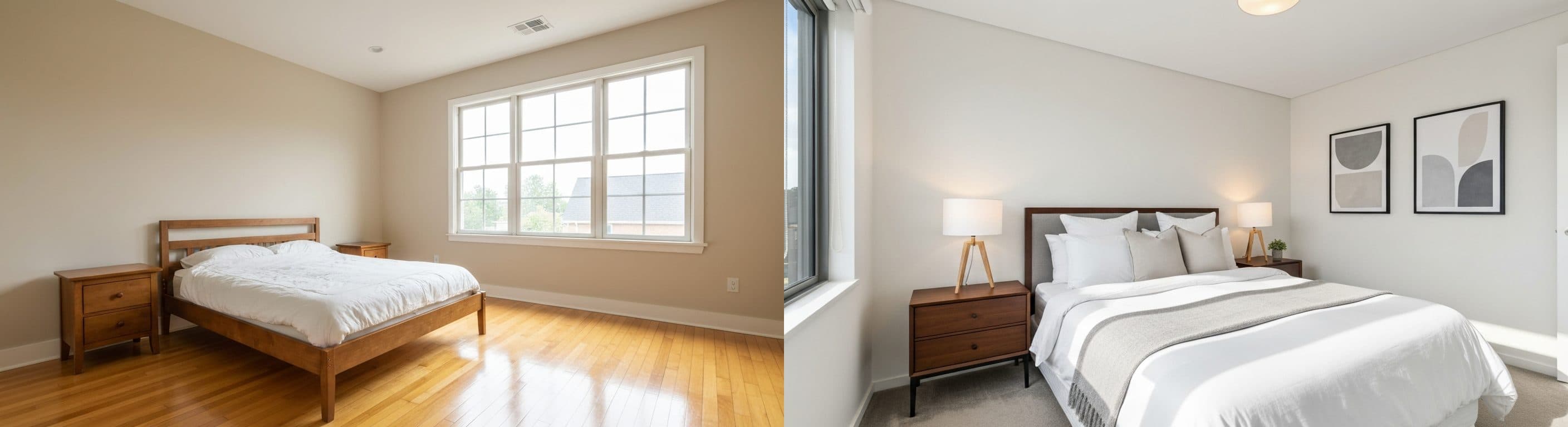 Sovrum: före vs efter virtuell styling