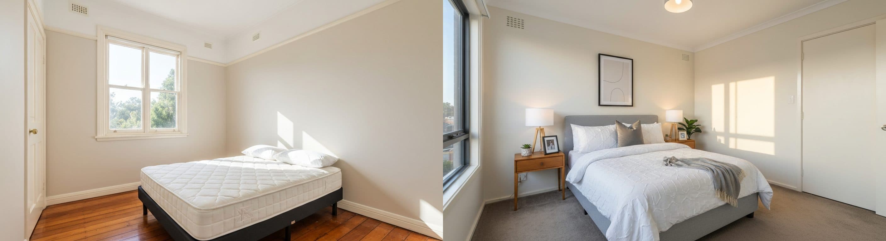 Spavaća soba: prije vs poslije virtualnog staginga