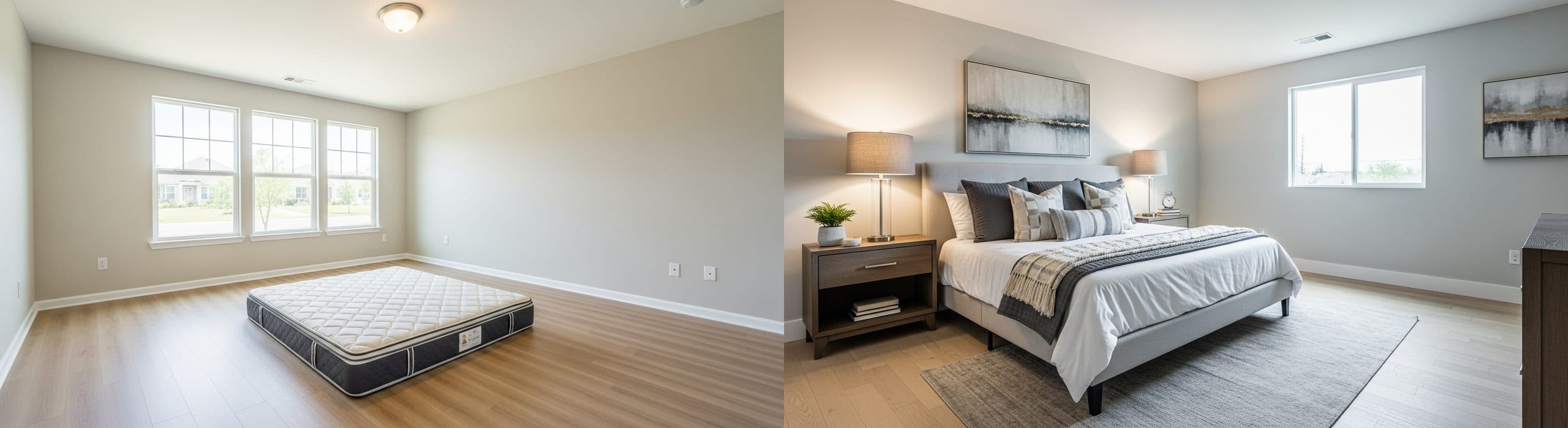 Spálňa: pred vs. po virtuálnom stagingu