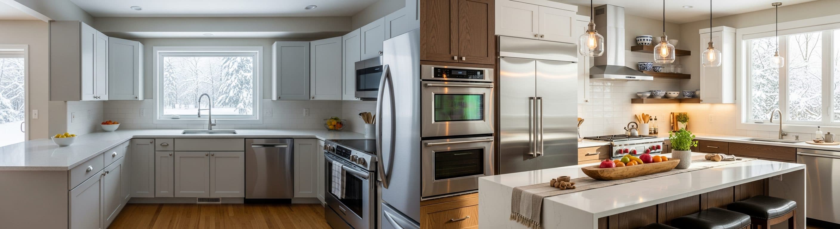 Küche: vor vs. nach virtuellem Staging