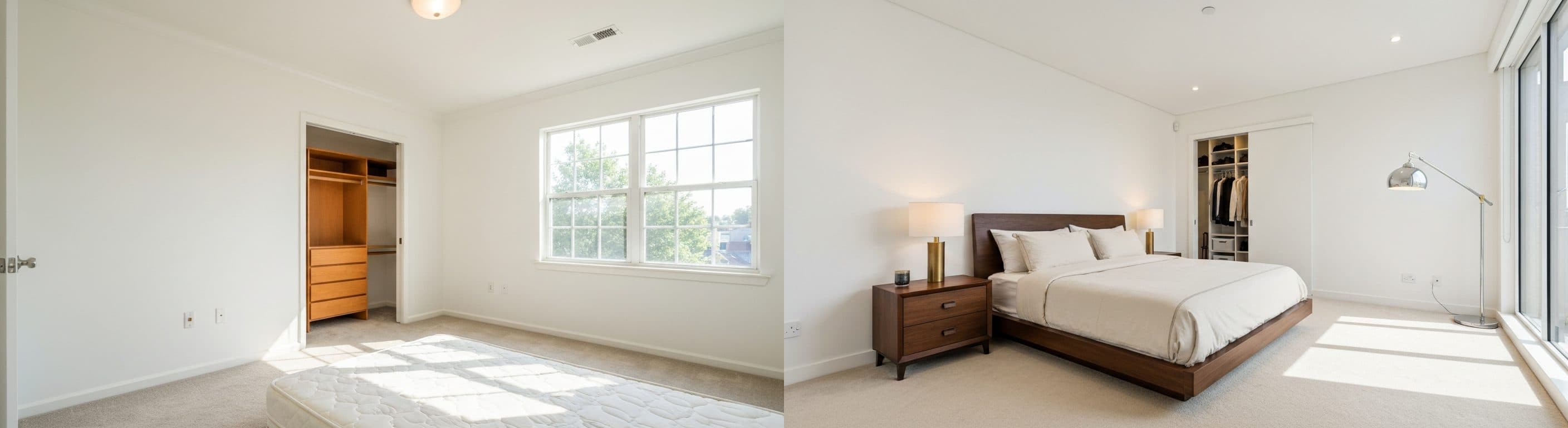 غرفة النوم: قبل وبعد التأثيث الافتراضي