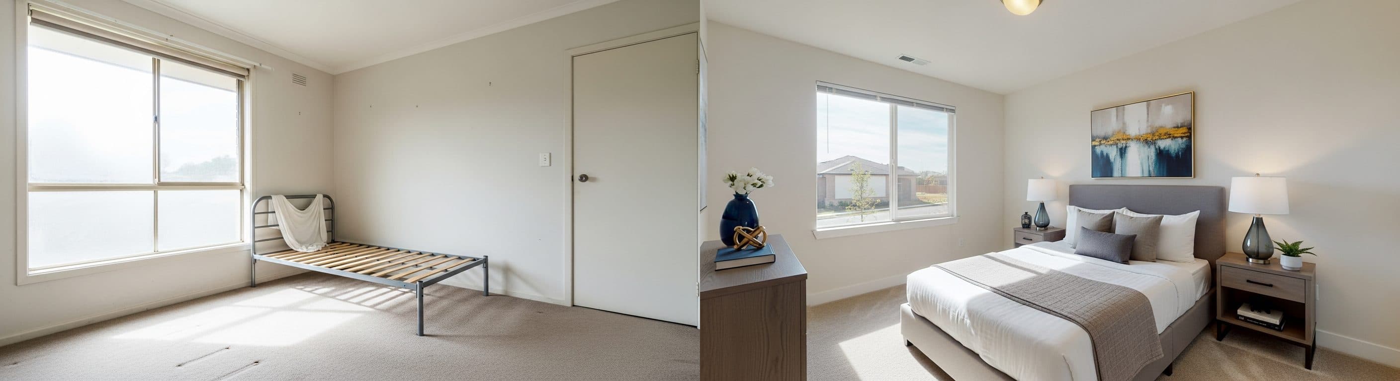 غرفة النوم: قبل وبعد التأثيث الافتراضي