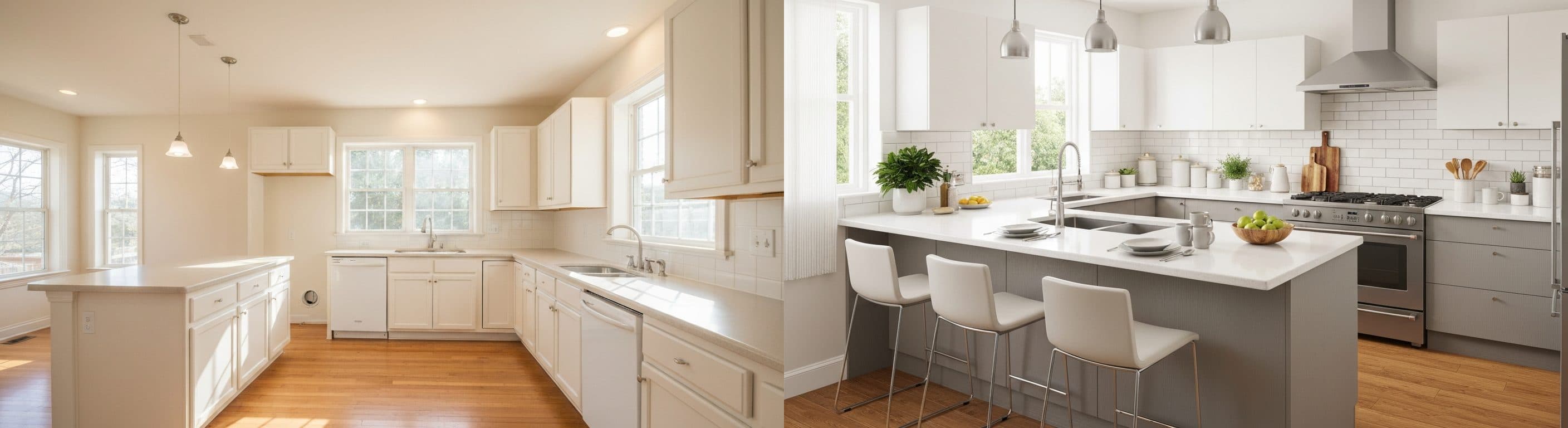 Küche: Vorher vs. Nachher virtuelles Staging