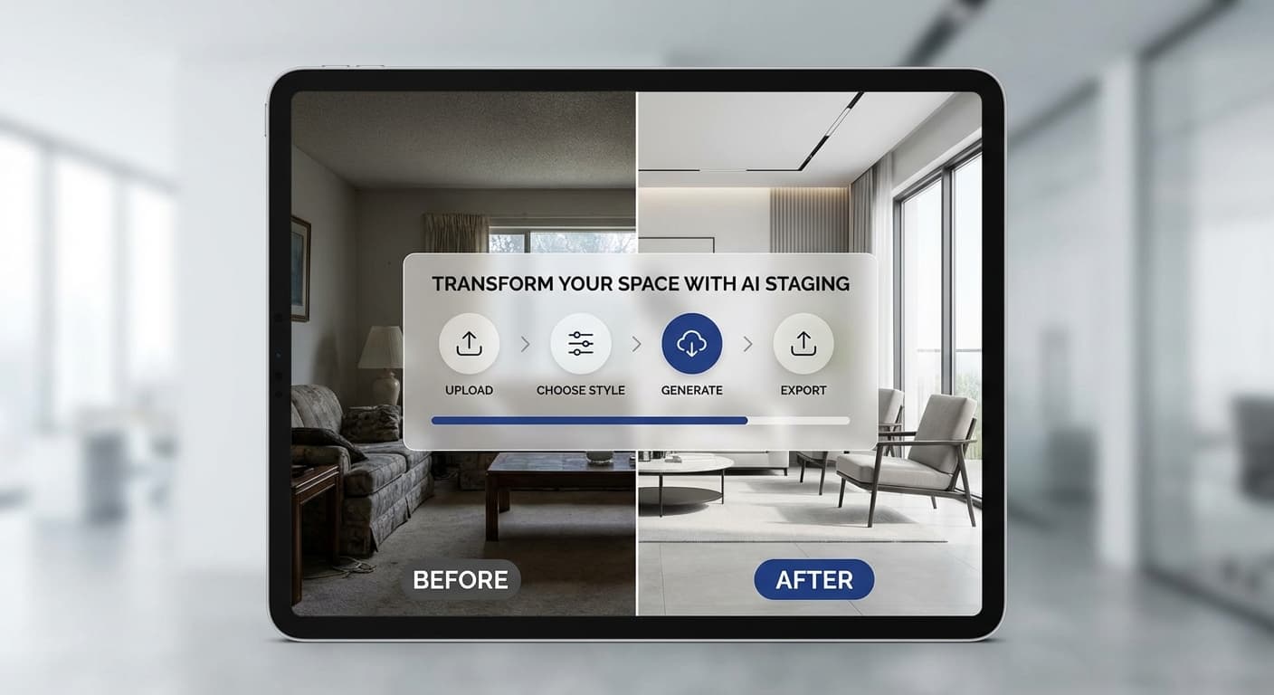 AI virtual staging before-and-after of a living room for a real estate listing