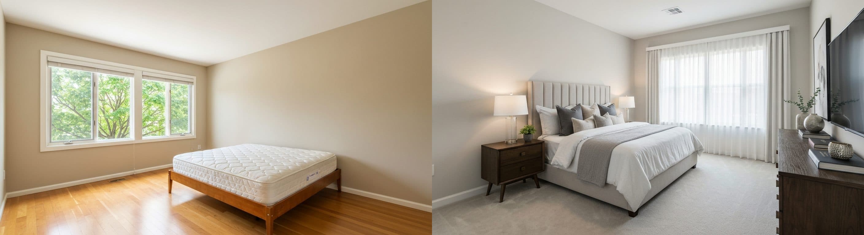 غرفة النوم: قبل وبعد التجهيز الافتراضي