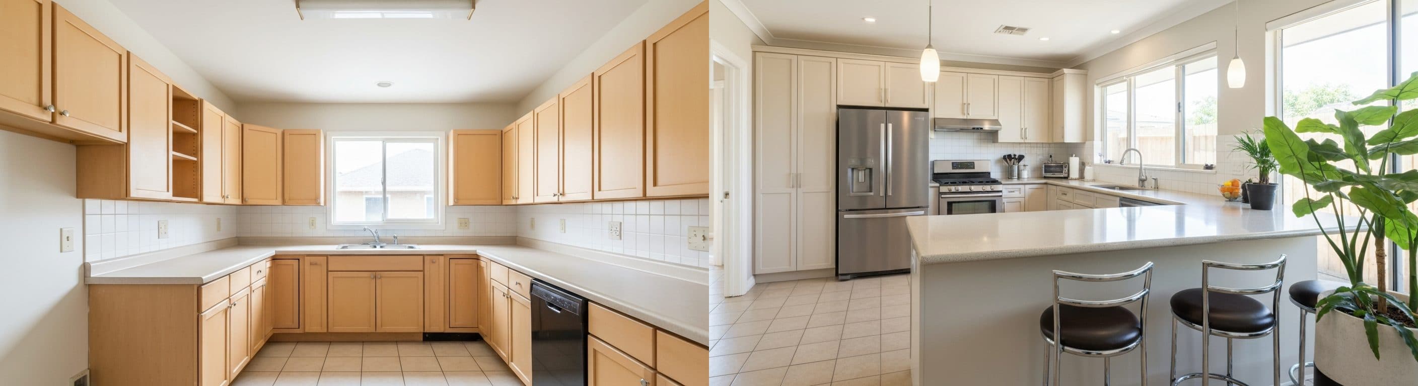 المطبخ: قبل مقابل بعد التأثيث الافتراضي