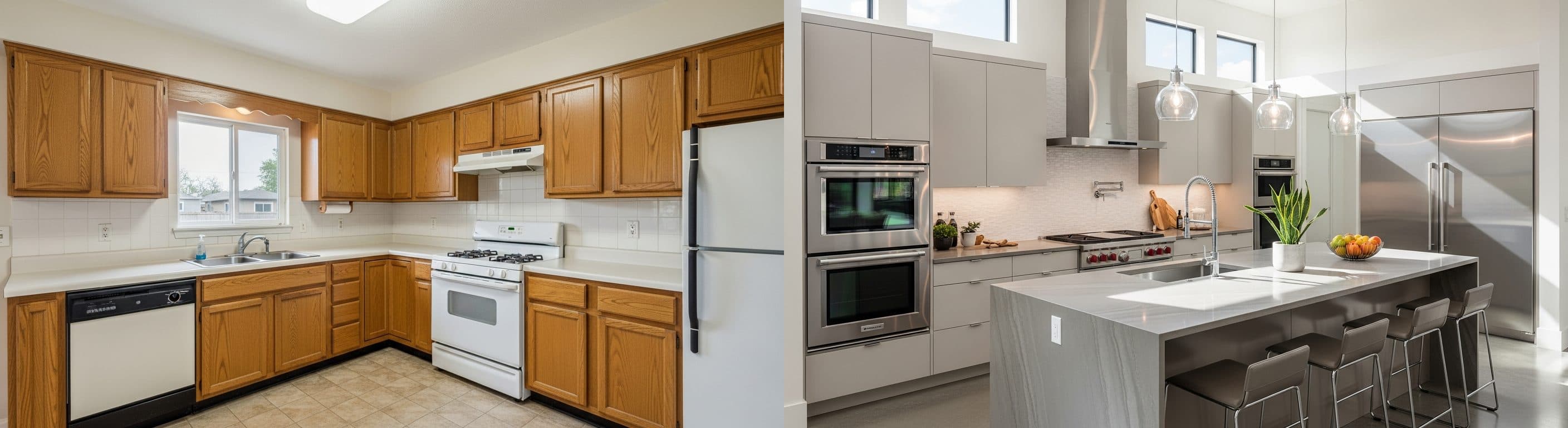 Konyha: virtuális lakásrendezés előtt vs után