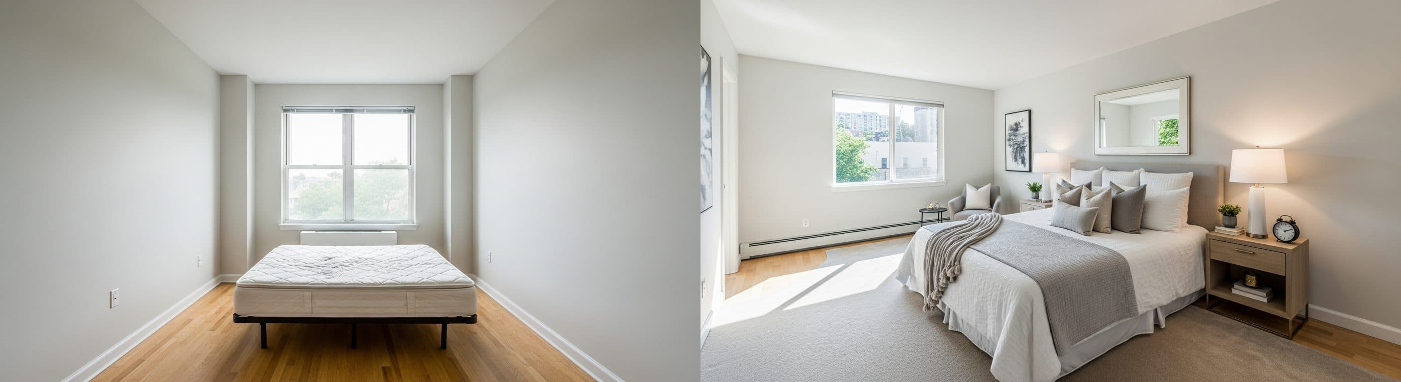 غرفة النوم: قبل وبعد التأثيث الافتراضي