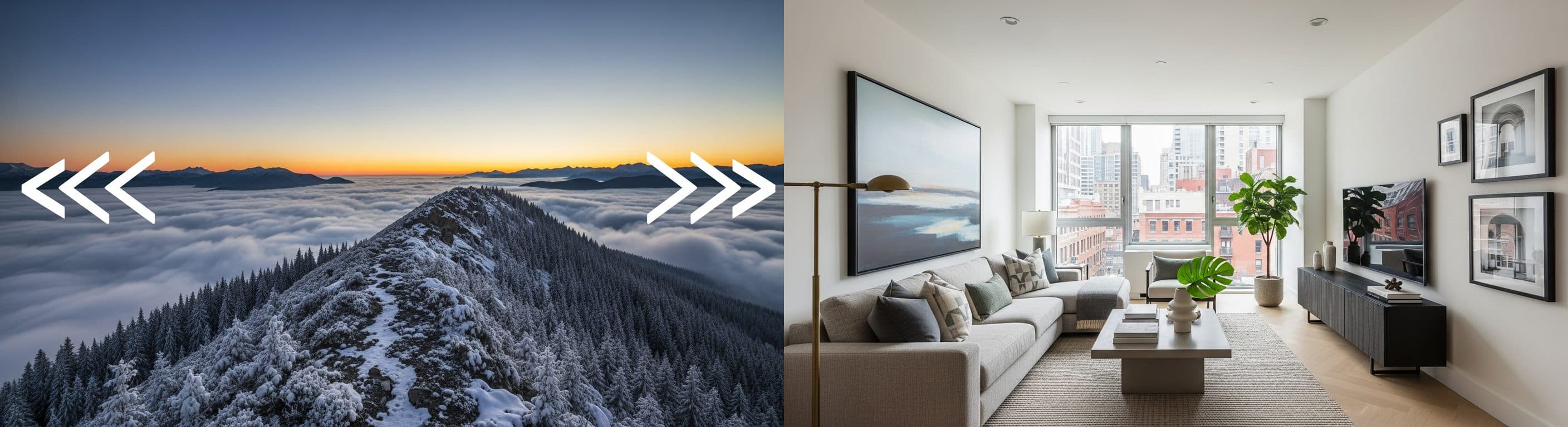 غرفة المعيشة: قبل وبعد التجهيز الافتراضي